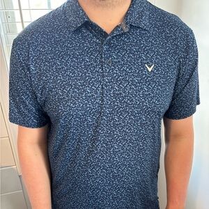 Callaway Navy and Light Blue Micro-Print Golf Polo